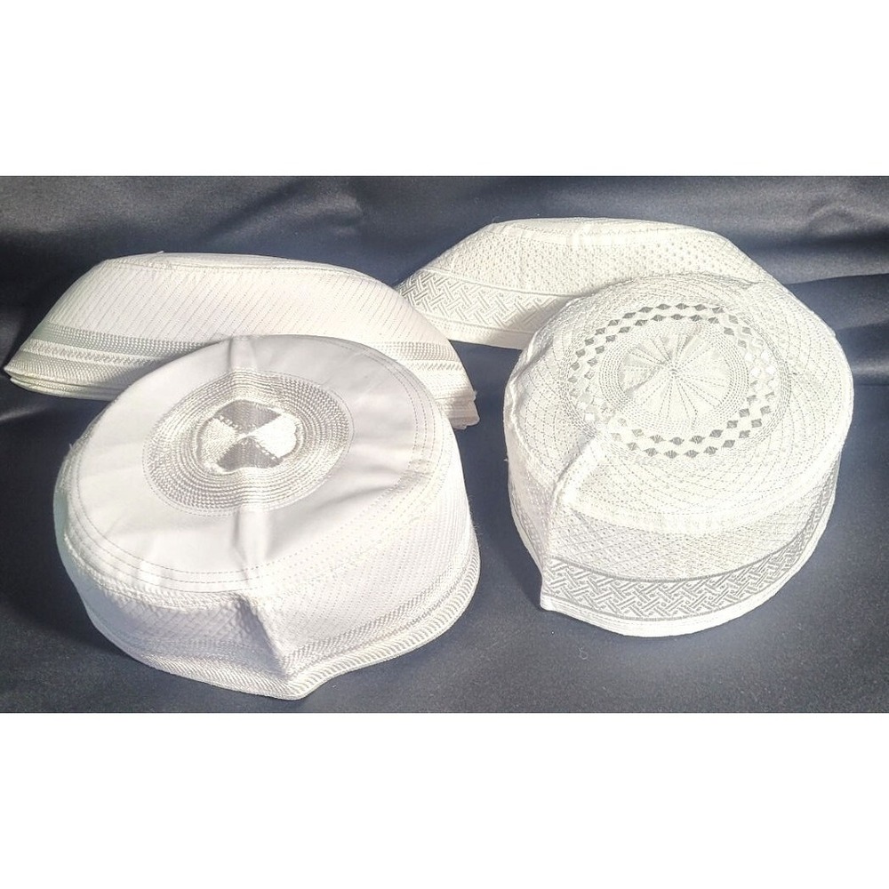 LOT 5 White Cotton Firoz Islamic Muslim Namaz Prayer Caps - Size 56